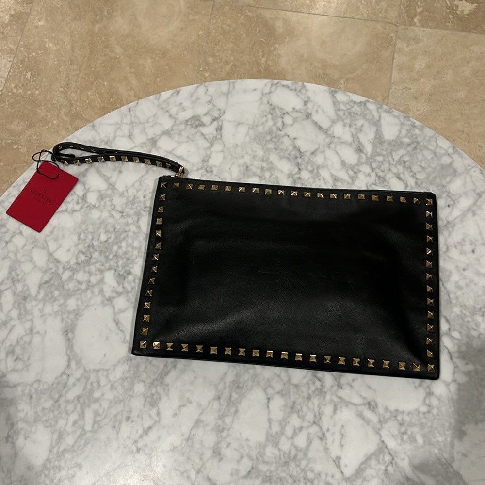 Valentino Rock Stud Black Leather Clutch   NWT - Picture 5 of 11